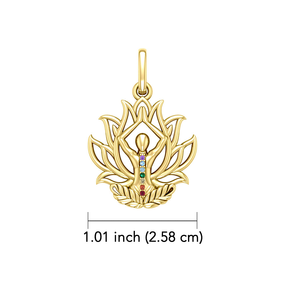 Yoga Lotus Position 14K Yellow Gold Pendant with Chakra Gemstone GPD5023
