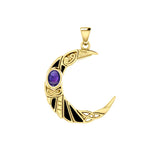 The Celtic Moon Raven 14K Yellow Gold Pendant with Gemstone GPD5262