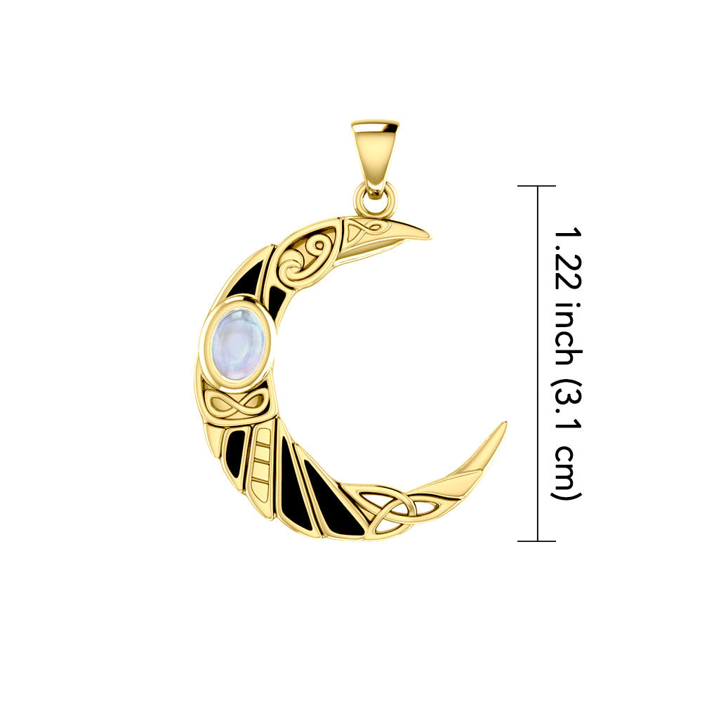 The Celtic Moon Raven 14K Yellow Gold Pendant with Gemstone GPD5262