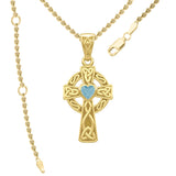 Celtic Cross Yellow Gold Pendant with Heart Gemstone GPD5337