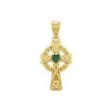 Celtic Cross Yellow Gold Pendant with Heart Gemstone GPD5337