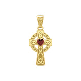 Celtic Cross Yellow Gold Pendant with Heart Gemstone GPD5337