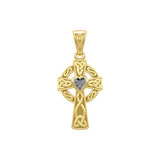 Celtic Cross Yellow Gold Pendant with Heart Gemstone GPD5337