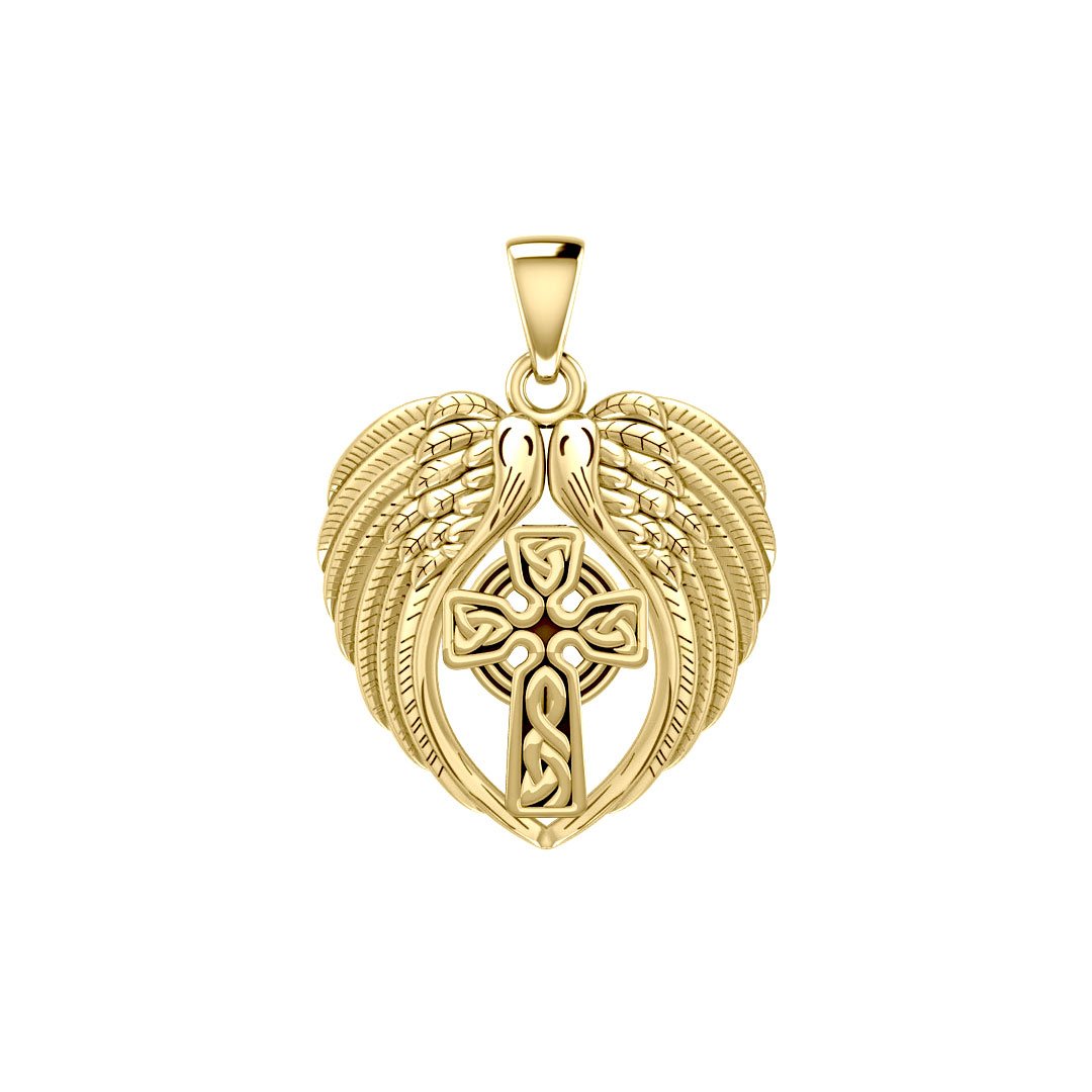 Feel the Tranquil in Angels Wings Solid Gold Pendant with Celtic Cross GPD5480