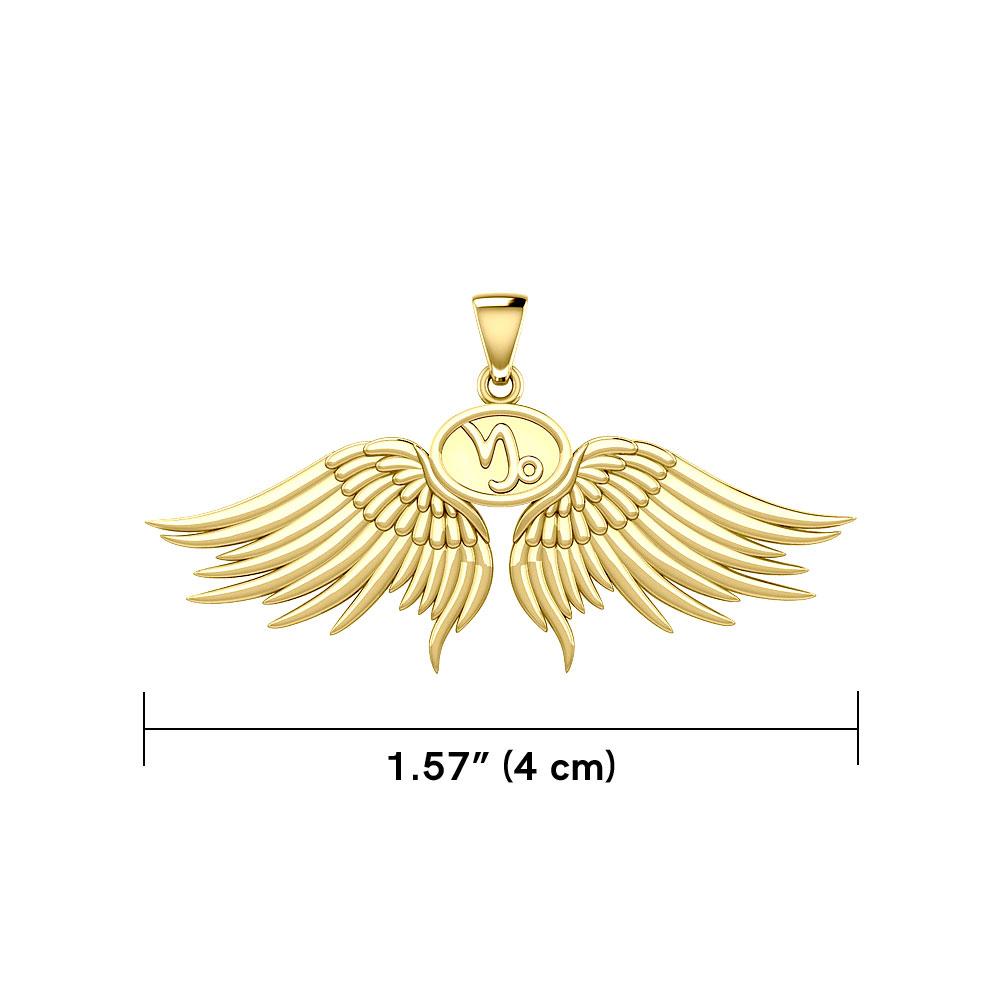 Guardian Angel Wings Solid Gold Pendant with Capricorn Zodiac Sign GPD5512