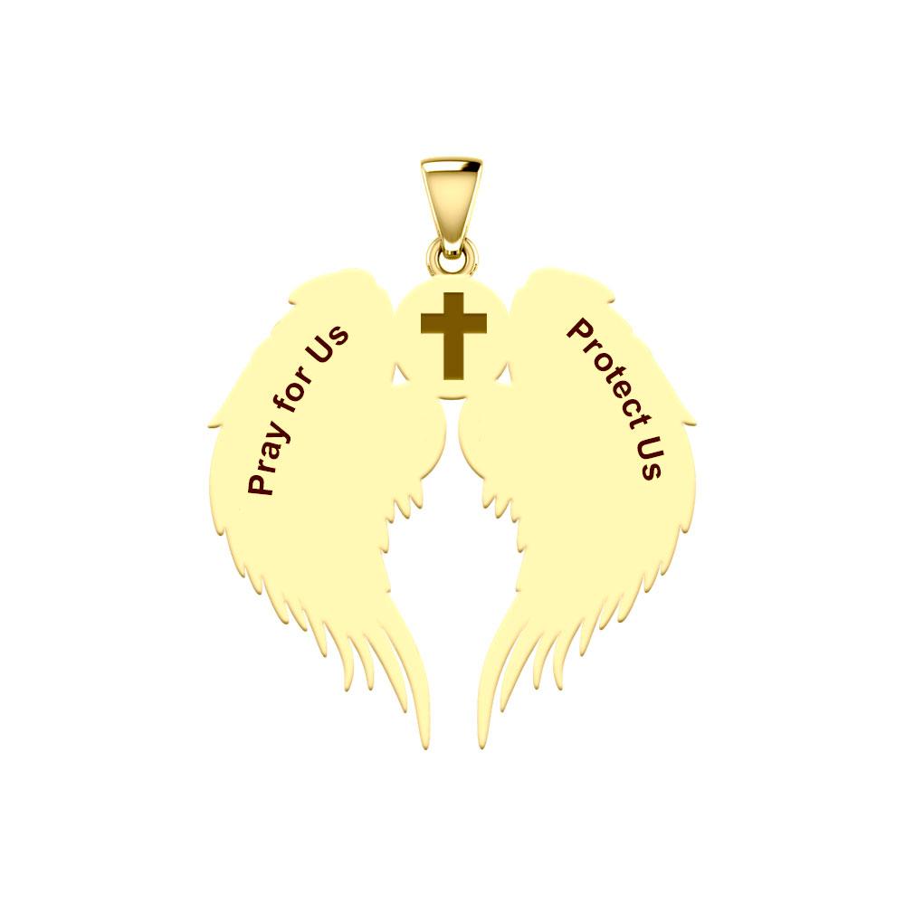 Guardian Angel Wings Solid Gold Pendant with Aquarius Zodiac Sign GPD5513