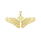 Guardian Angel Wings Solid Gold Pendant with Pisces Zodiac Sign GPD5514