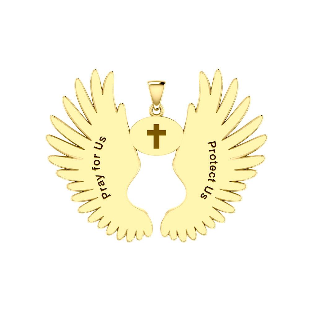 Guardian Angel Wings Solid Gold Pendant with Aries Zodiac Sign GPD5515