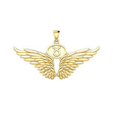 Guardian Angel Wings Solid Gold Pendant with Taurus Zodiac Sign GPD5516