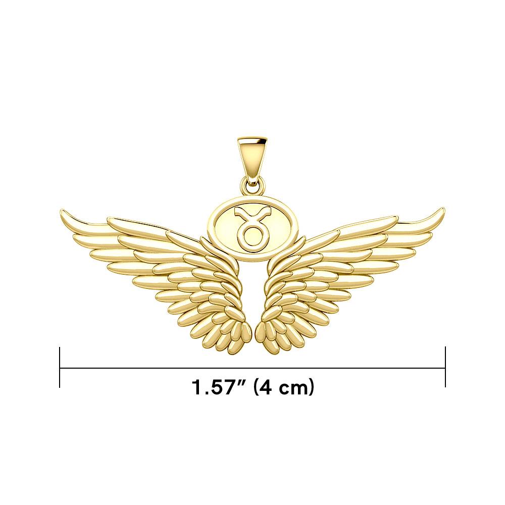 Guardian Angel Wings Solid Gold Pendant with Taurus Zodiac Sign GPD5516