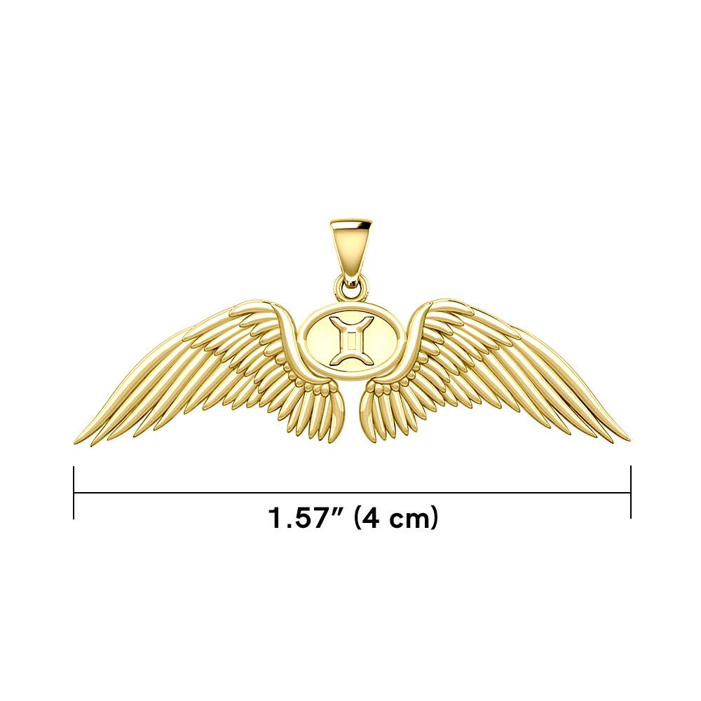 Guardian Angel Wings Solid Gold Pendant with Gemini Zodiac Sign GPD5517