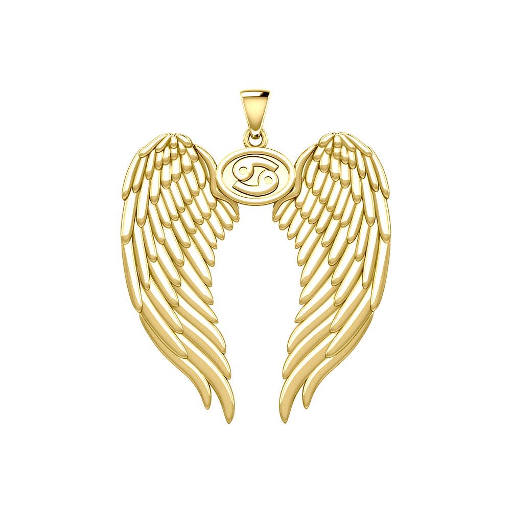Guardian Angel Wings Solid Gold Pendant with Cancer Zodiac Sign GPD5518