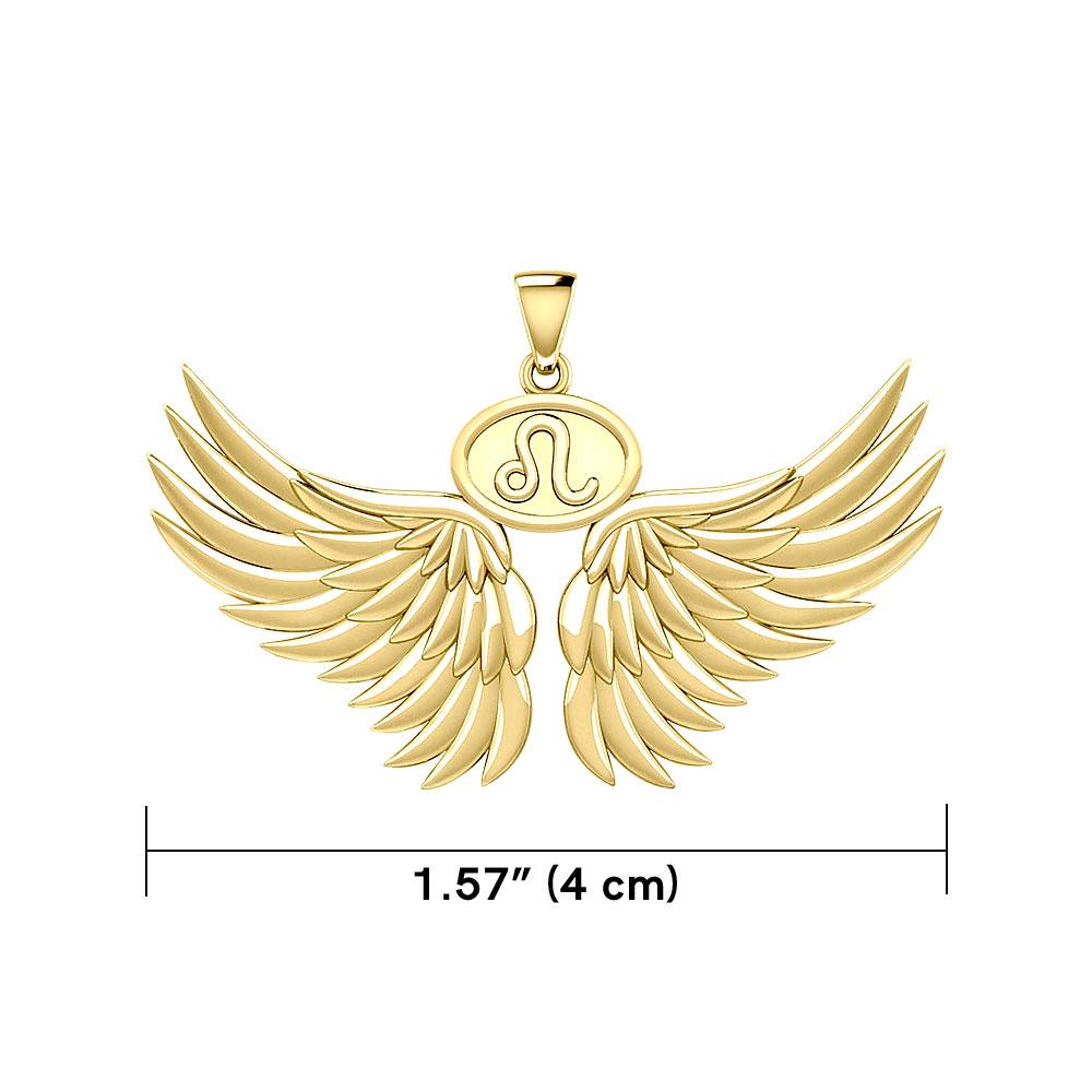 Guardian Angel Wings Solid Gold Pendant with Leo Zodiac Sign GPD5519