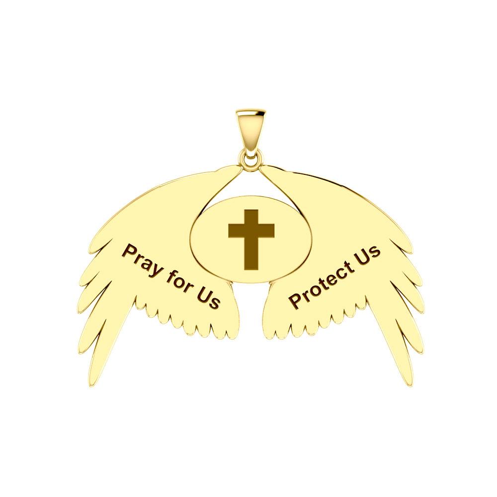 Guardian Angel Wings Solid Gold Pendant with Virgo Zodiac Sign GPD5520