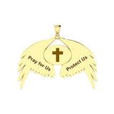Guardian Angel Wings Solid Gold Pendant with Virgo Zodiac Sign GPD5520