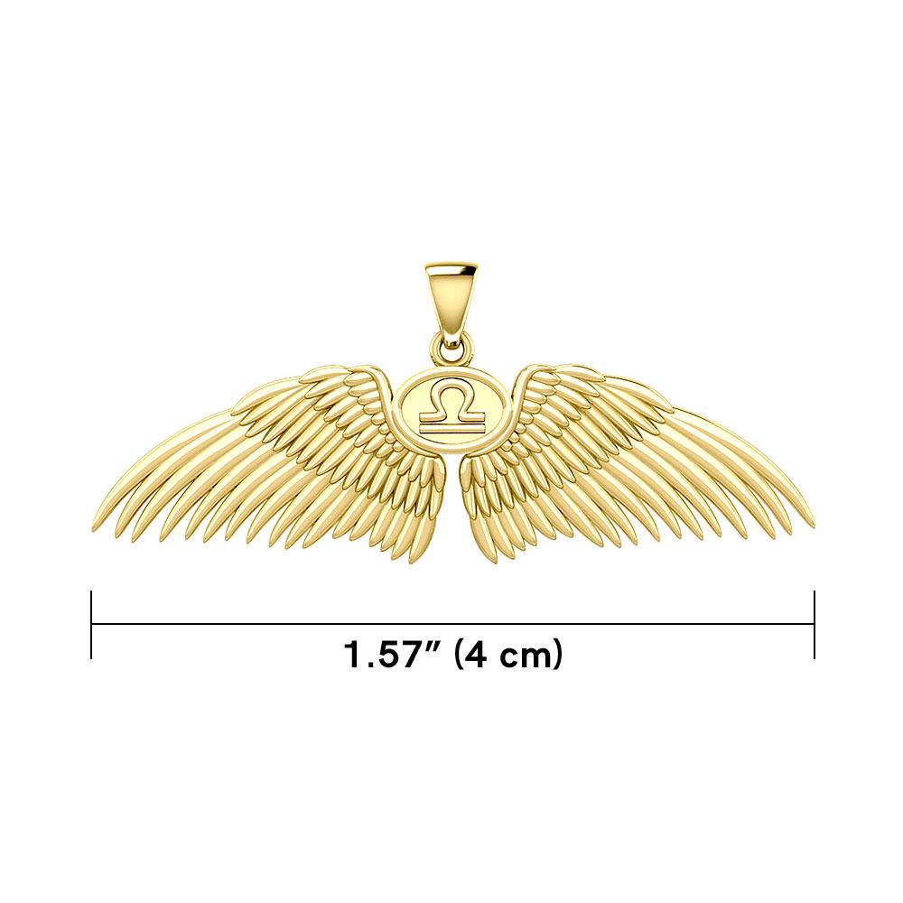 Guardian Angel Wings Solid Gold Pendant with Libra Zodiac Sign GPD5521
