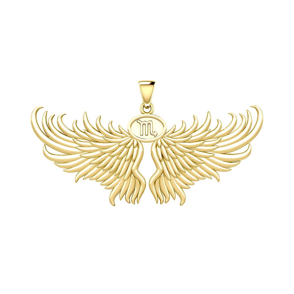 Guardian Angel Wings Solid Gold Pendant with Scorpio Zodiac Sign GPD5522