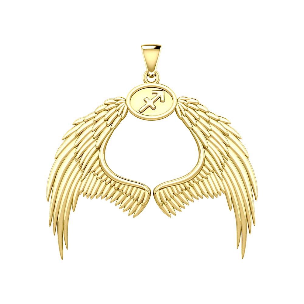 Guardian Angel Wings Solid Gold Pendant with Sagittarius Zodiac Sign GPD5523