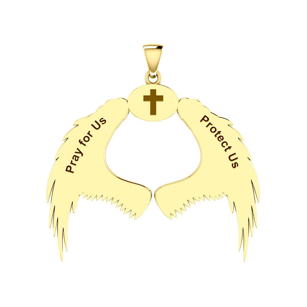 Guardian Angel Wings Solid Gold Pendant with Sagittarius Zodiac Sign GPD5523