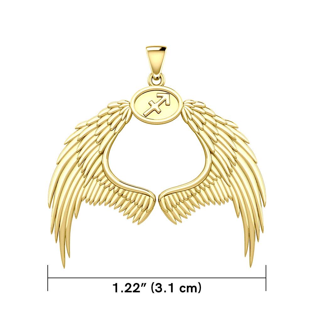 Guardian Angel Wings Solid Gold Pendant with Sagittarius Zodiac Sign GPD5523