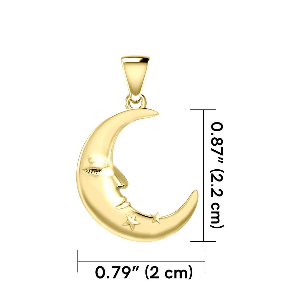 Crescent Moon Face with Stars Solid Gold Pendant GPD5642