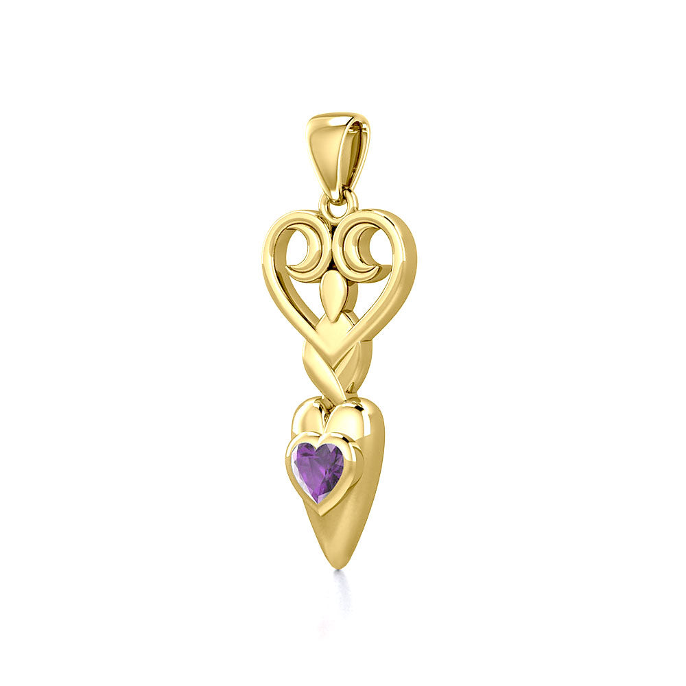 Goddess with Heart Gemstone 14K Solid Gold Pendant GPD5657