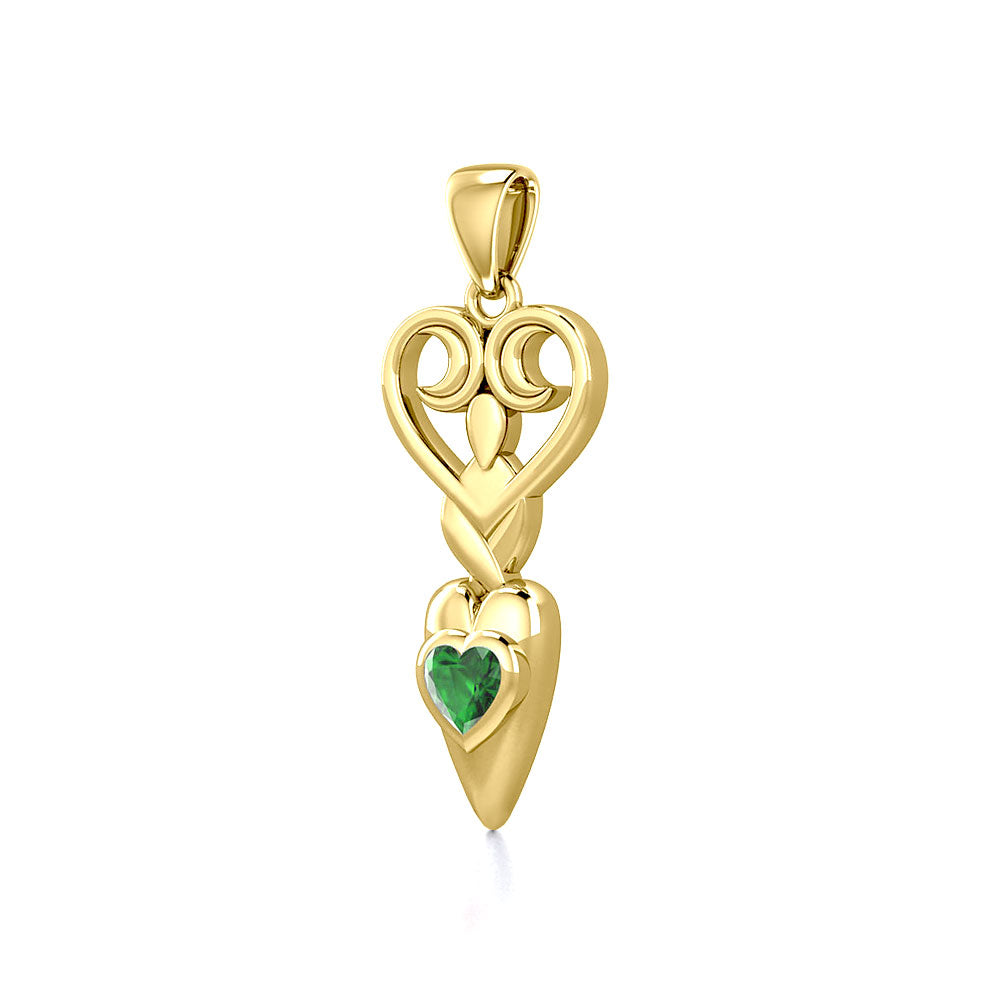 Goddess with Heart Gemstone 14K Solid Gold Pendant GPD5657