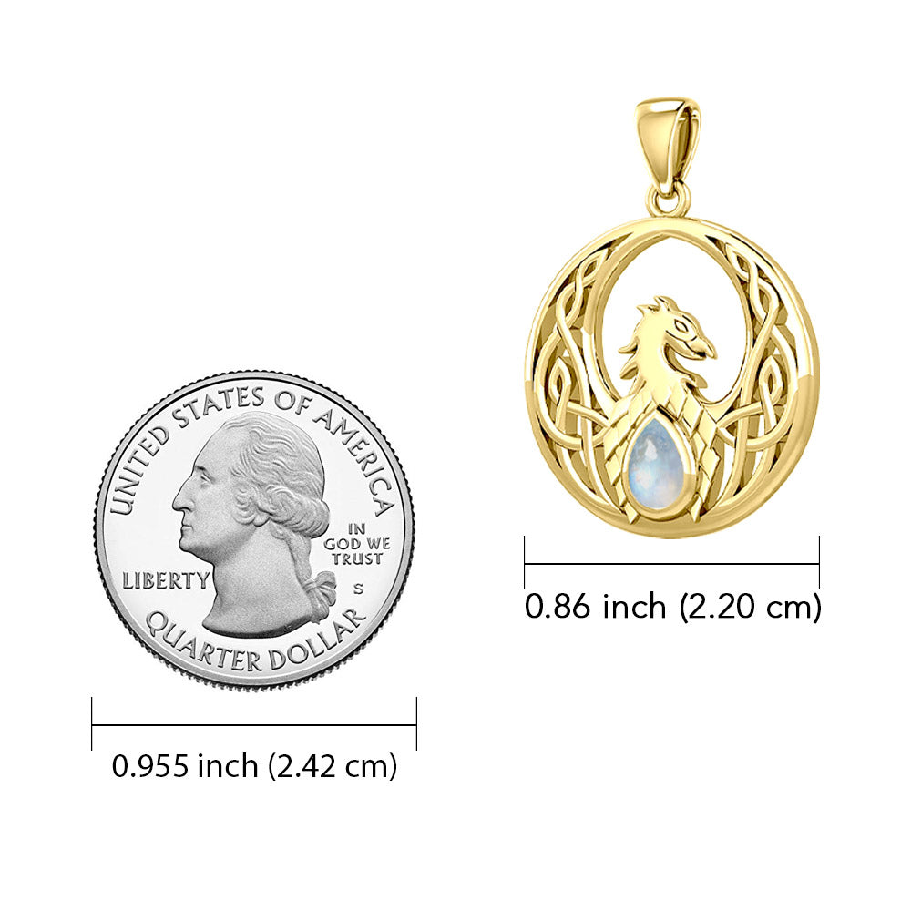 Rise with Resilience: Celtic Phoenix Solid Yellow Gold Pendant with Gemstone - GPD5719 | Embrace the Rebirth of Your Spirit