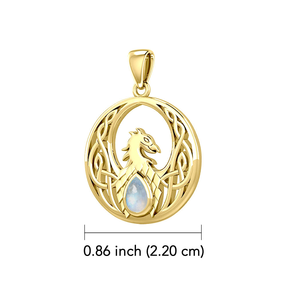 Rise with Resilience: Celtic Phoenix Solid Yellow Gold Pendant with Gemstone - GPD5719 | Embrace the Rebirth of Your Spirit