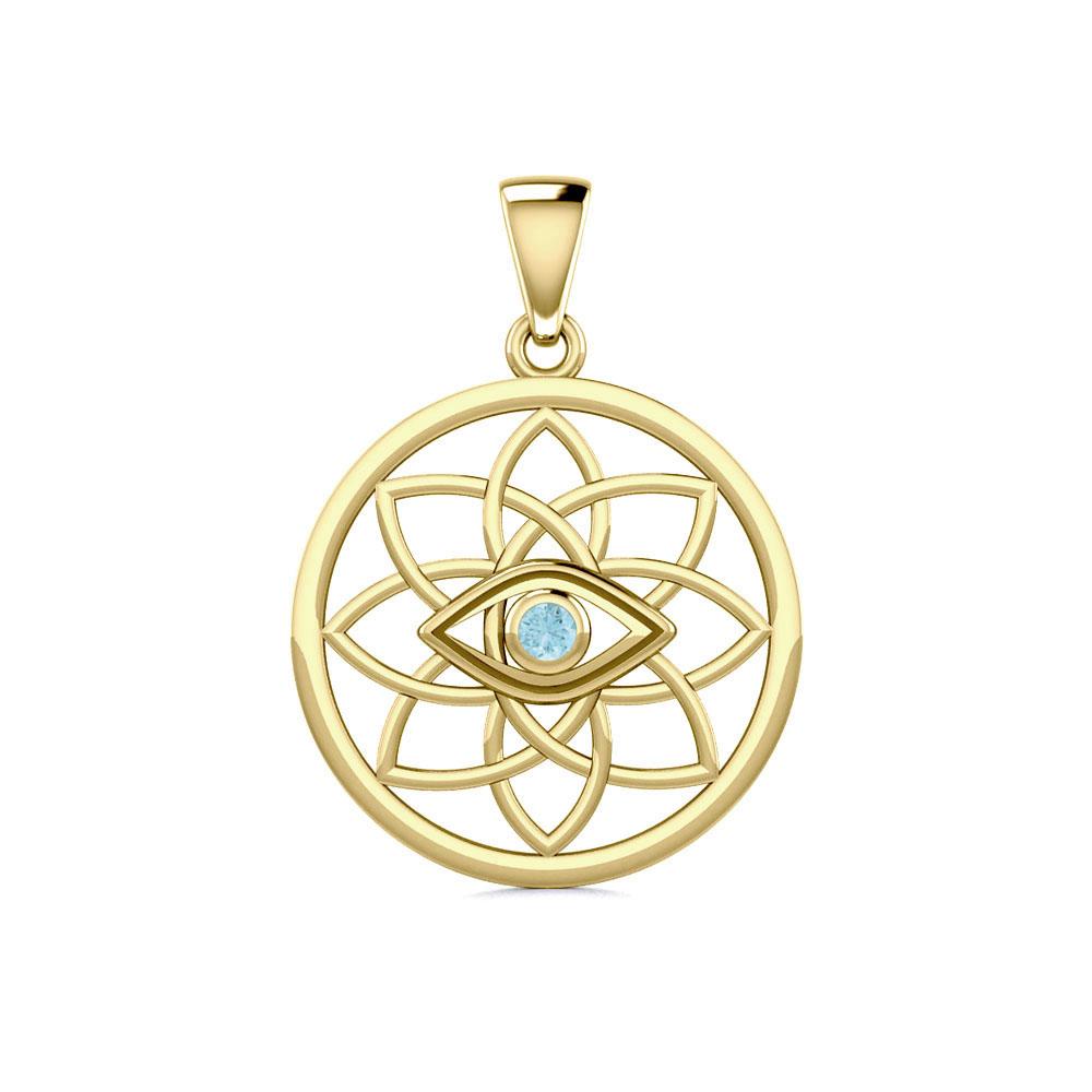 Flower of Life Eye Solid Gold Pendant with Gem GPD5734