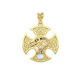 Dragon with Celtic Cross 14K Yellow Gold Pendant GPD5818