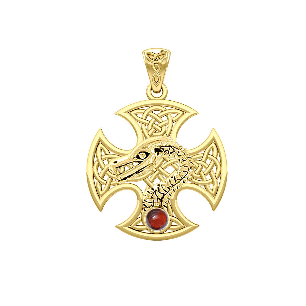 Dragon with Celtic Cross 14K Yellow Gold Pendant GPD5818