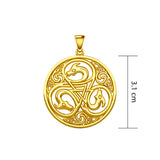 Dragon with Triskele Solid Gold Disc Pendant GPD5820
