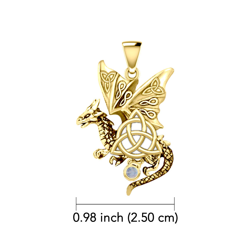 Dragon with Triquetra 14K Yellow Gold Pendant GPD5821