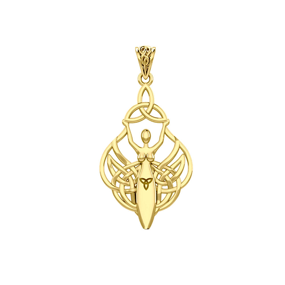 Celtic Goddess Holding Trinity Knot 14K Yellow Gold Pendant GPD5847