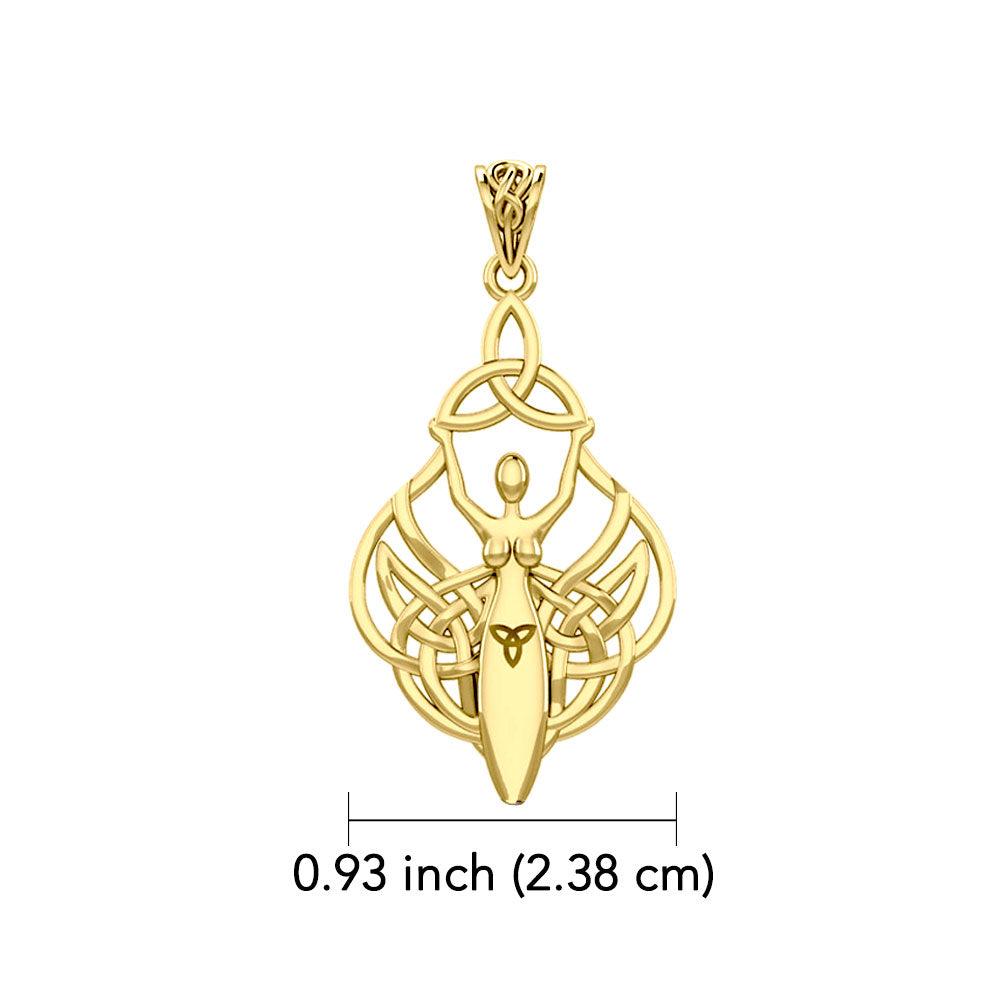Celtic Goddess Holding Trinity Knot 14K Yellow Gold Pendant GPD5847