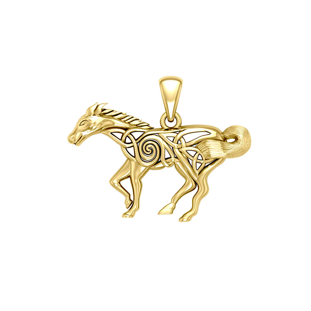 Celtic Running Horse 14K Yellow Gold Pendant GPD5861