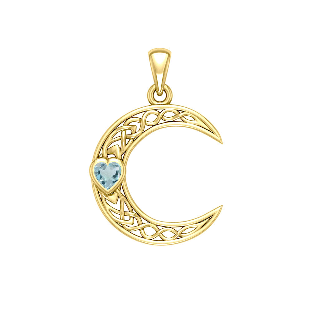 Celtic Crescent Moon with Heart Stone 14K Yellow Gold Pendant GPD5886