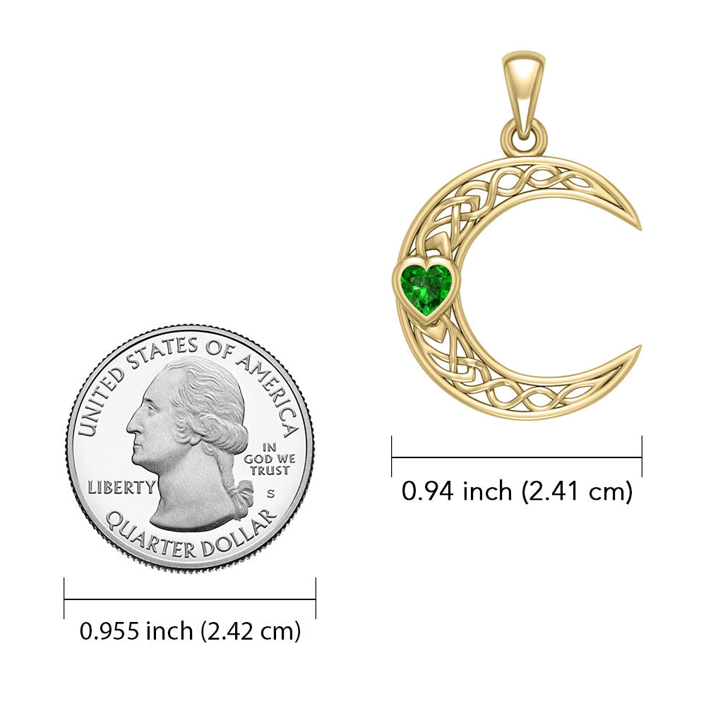 Celtic Crescent Moon with Heart Stone 14K Yellow Gold Pendant GPD5886