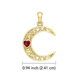 Celtic Crescent Moon with Heart Stone 14K Yellow Gold Pendant GPD5886