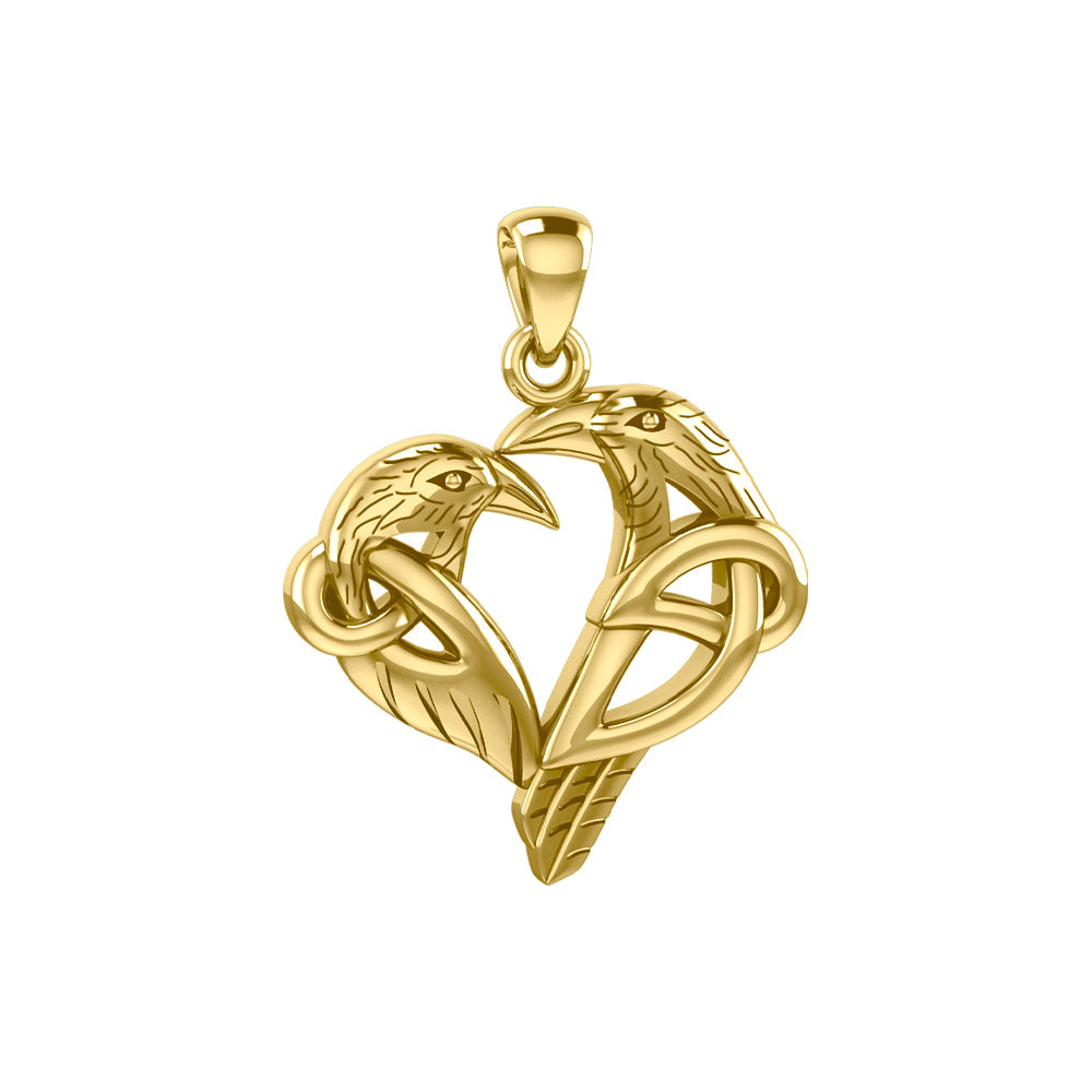 Love of The Mythical Celtic Heart Raven Yellow Gold Jewelry Pendant GPD6025