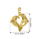 Love of The Mythical Celtic Heart Raven Yellow Gold Jewelry Pendant GPD6025