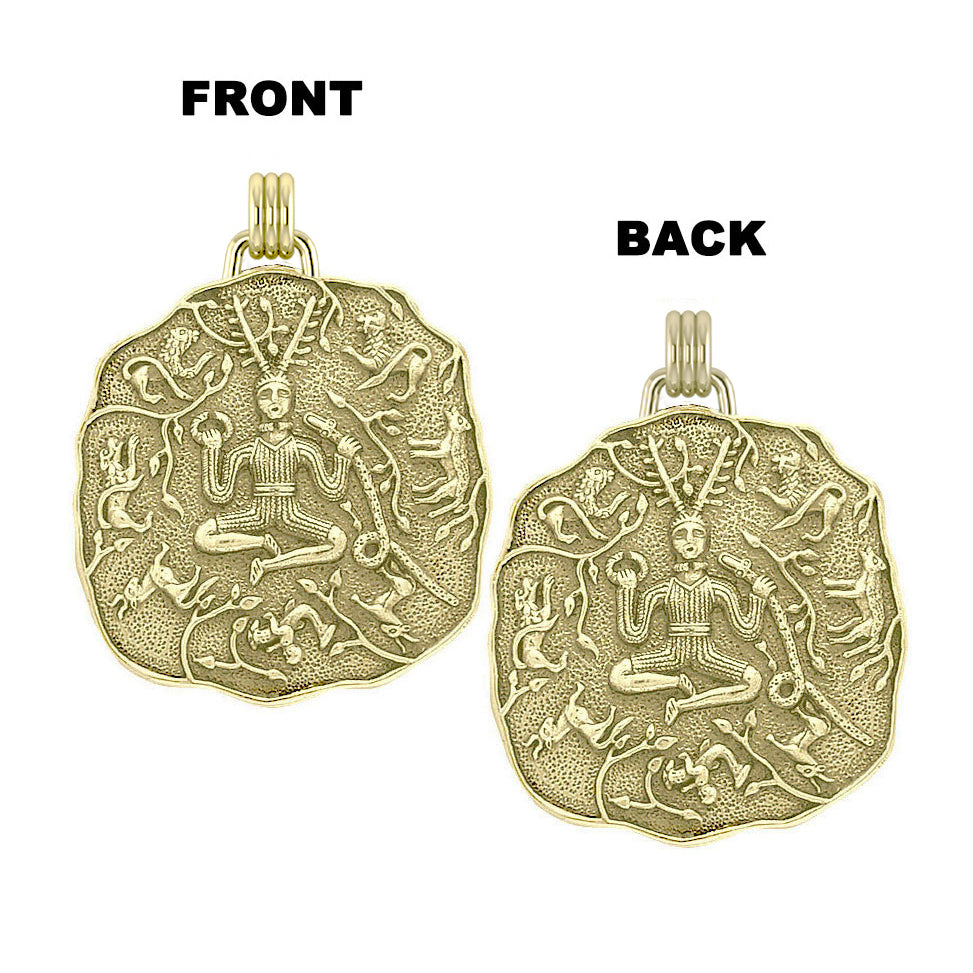 God Cernunnos in his mighty throne 14K Gold Double Sided Pendant GPD6043