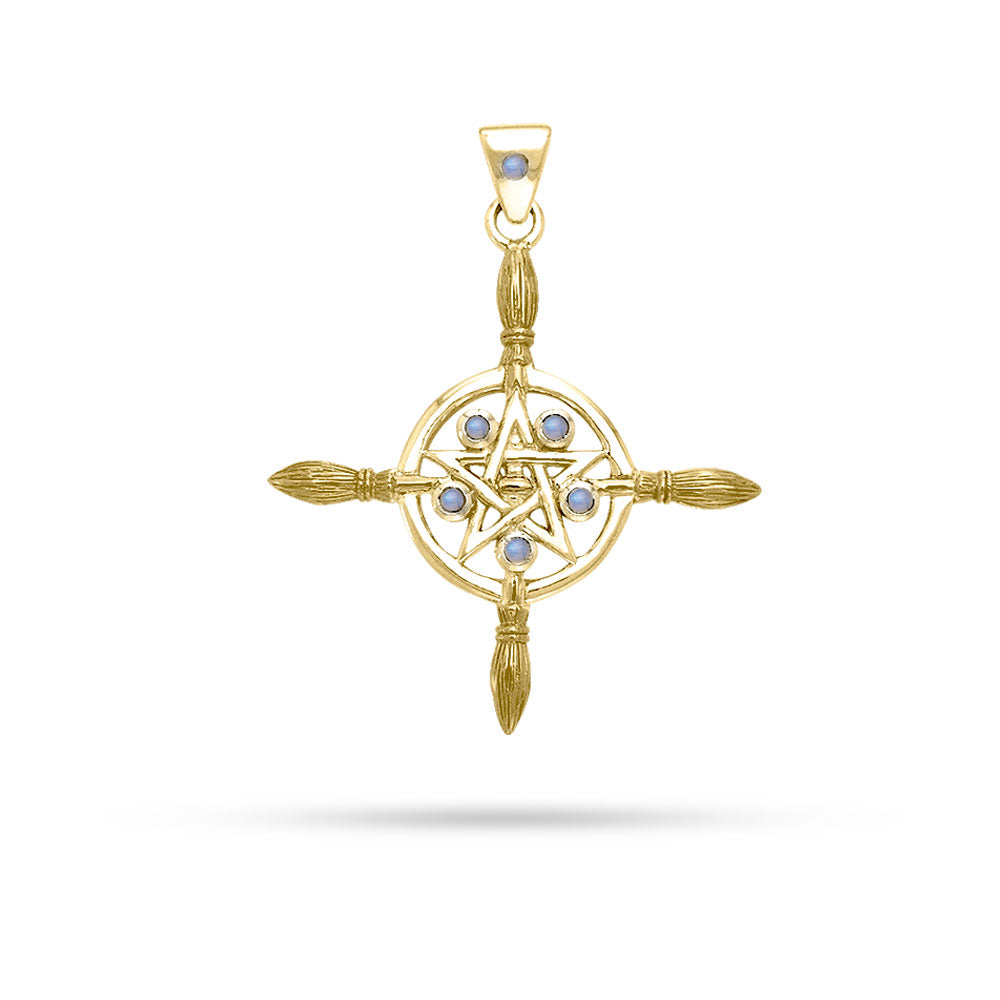 Broomstick Pentacle Gold Pendant with Gemstone GPD686