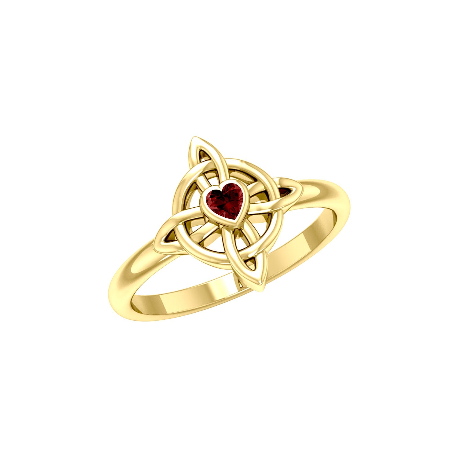 Celtic Four Point Knot 14K Gold Ring With Heart Gemstone GRI2307