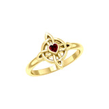 Celtic Four Point Knot 14K Gold Ring With Heart Gemstone GRI2307