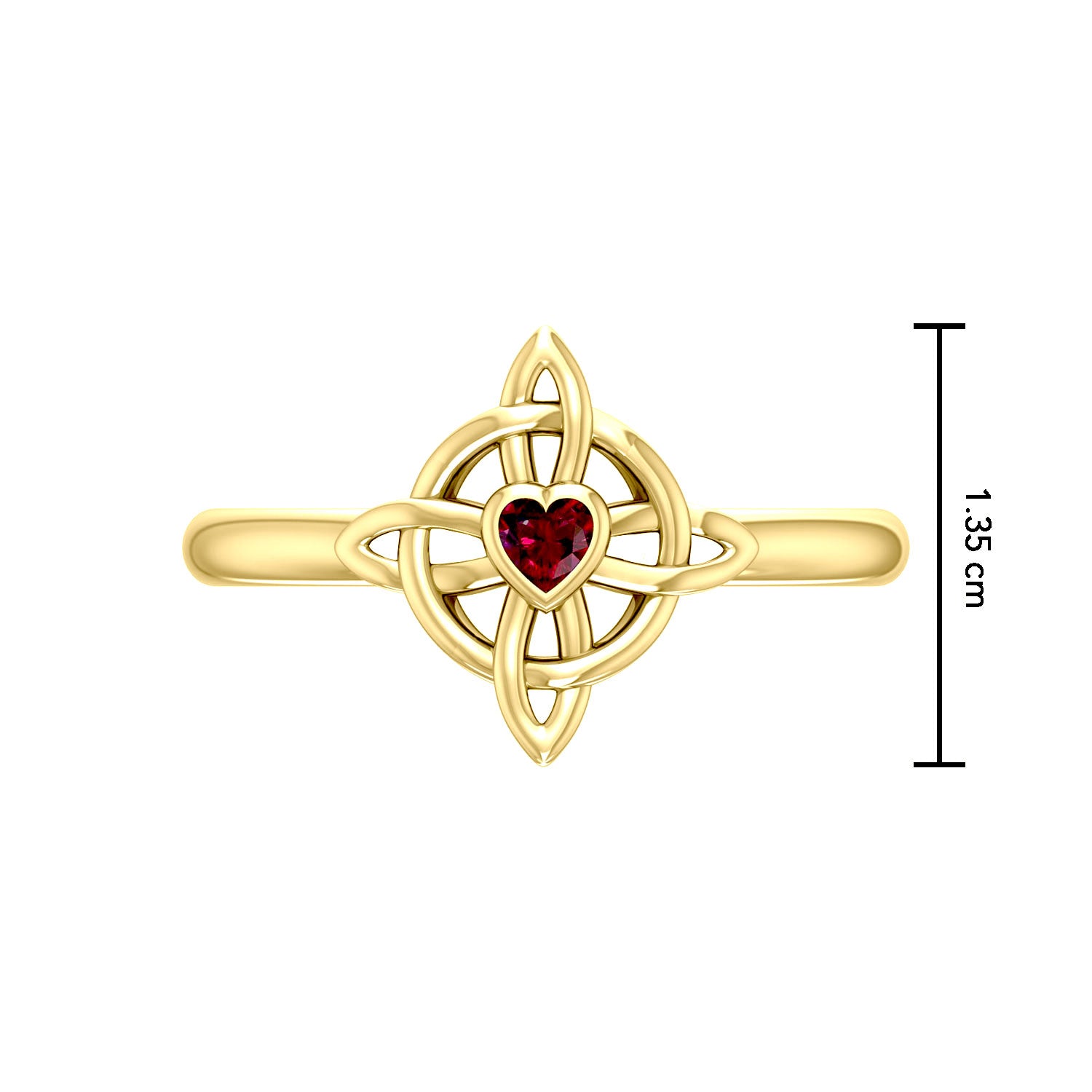Celtic Four Point Knot 14K Gold Ring With Heart Gemstone GRI2307