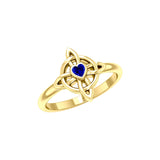 Celtic Four Point Knot 14K Gold Ring With Heart Gemstone GRI2307