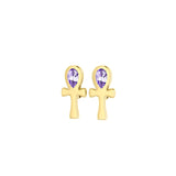 Ankh Spiritual Solid Gold Post Earrings with Gemstone GTE2026