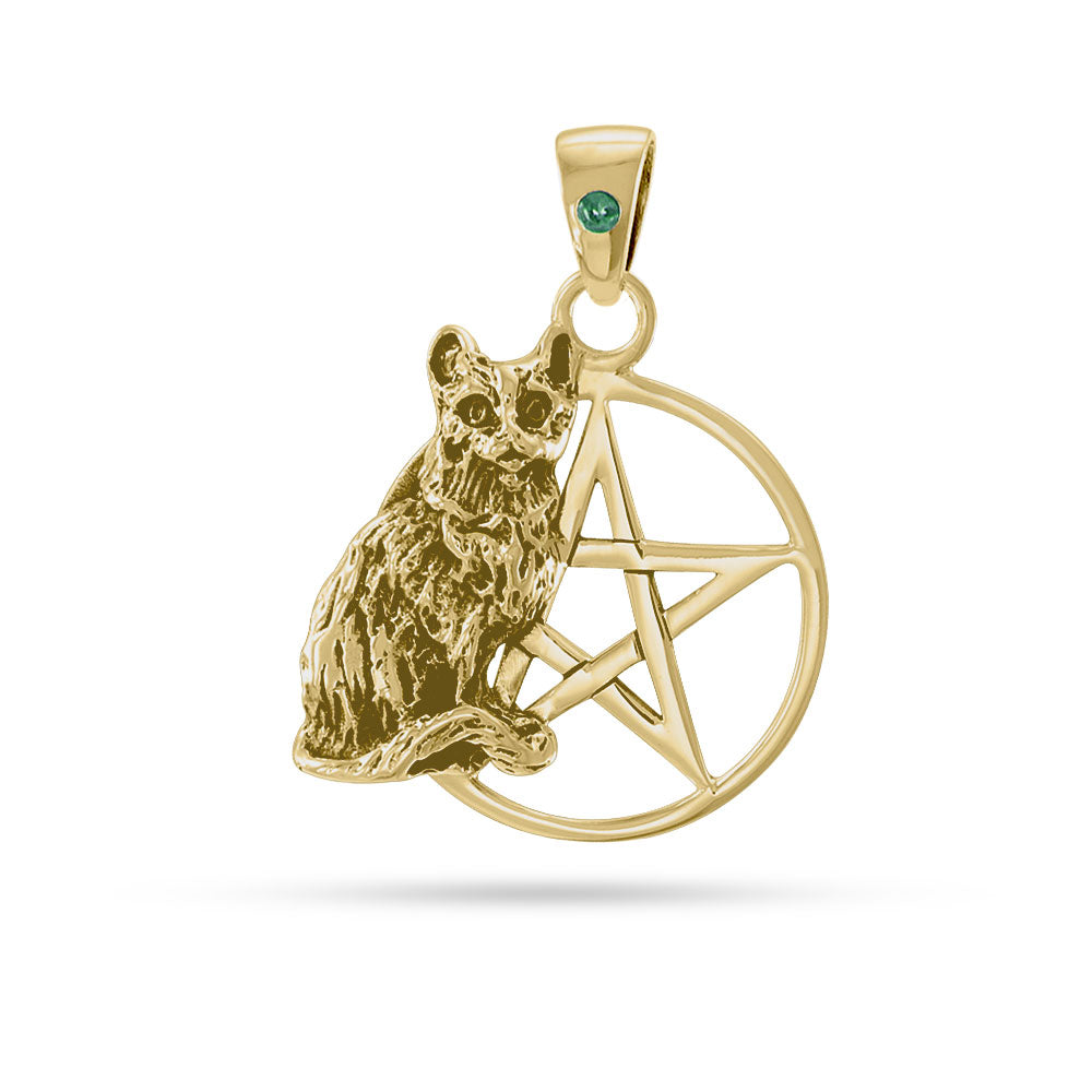 Cat Pentacle Gold Pendant With Gem GTP3230